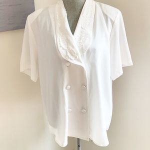 Vintage 1980s  lace collar cottage core prairie white blouse